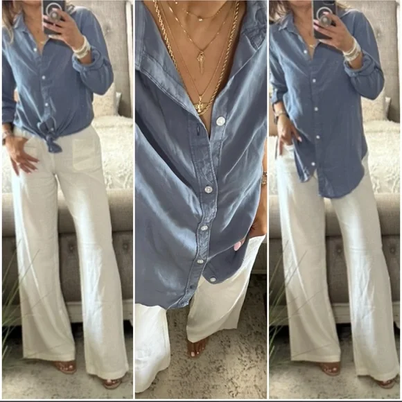 New๐ Infinity blue tencel button shirt - Picture 4 of 8